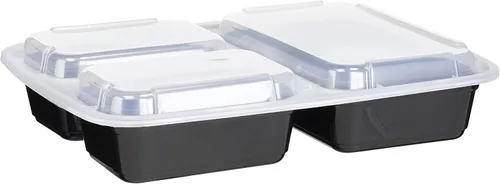 Vista 3 de Reditainer® - Recipiente de alimentos apto para microondas de 2 compartimentos con tapa/plato dividido/bandeja de almuerzo con tapa, paquete de 10