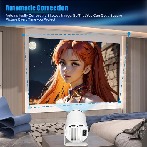 Vista 4 de HY300 PRO - Mini proyector 4K con WiFi y Bluetooth, proyector portátil 4K 1080P, proyector inteligente con Android 11.0 WiFi6 BT5.0 Corrección
