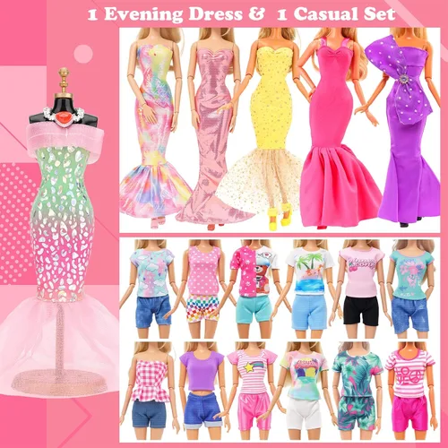 Vista 3 de BARWA - Paquete de 116 prendas y accesorios para muñecas, 5 vestidos de novia, 9 vestidos de moda, vestido deslizante, 3 tops, 3 pantalones, 2