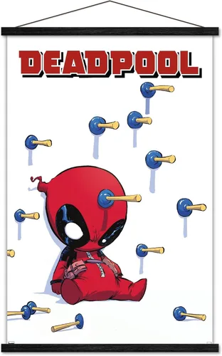 Vista 18 de Trends International Marvel Comics Deadpool - Póster de pared de dardos, 22.4 pulgadas de largo x 14.7 W, versión enmarcada de madera de granero