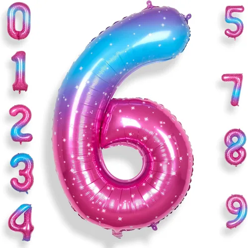 Vista 15 de Globo de número 0 de 40 pulgadas para niño o niña grande estrellado 0-9, globo de Mylar grande del número 0, globos de feliz cumpleaños 0