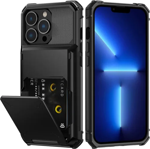 Vista 16 de Nvollnoe Funda para iPhone 13 con tarjetero [almacena 5 tarjetas] Funda tipo cartera de doble capa resistente a prueba de golpes con ranura oculta