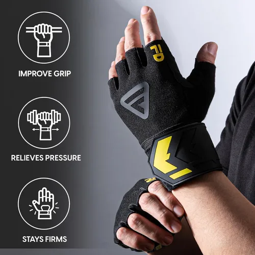 Vista 2 de Guantes de levantamiento de pesas para hombres y mujeres, con almohadillas de cojín y agarre de silicona, guantes de entrenamiento con soporte