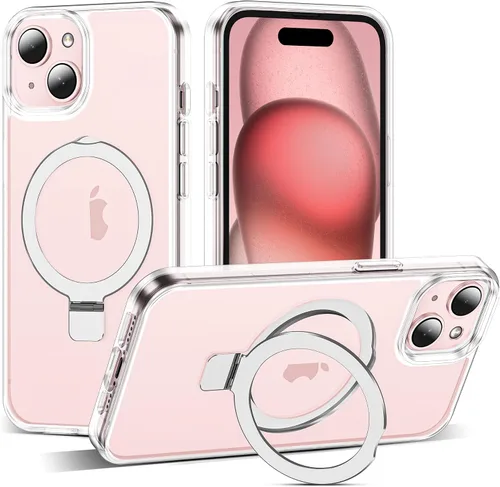 Vista 80 de SKYLMW - Funda compatible con iPhone 11 de 6.1 pulgadas, con soporte magnético invisible tipo anillo, funda translúcida de grado militar, compatible