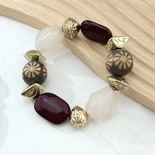 Vista 4 de BOCAR Collar de cuentas de madera grueso, aretes, pulsera hecha a mano, 3 juegos para regalo de mujer
