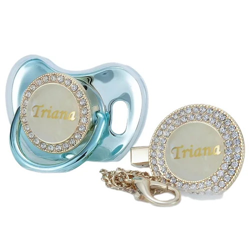 Vista 23 de Set de clip para chupete y chupete bling personalizado con cualquier nombre (Negro)
