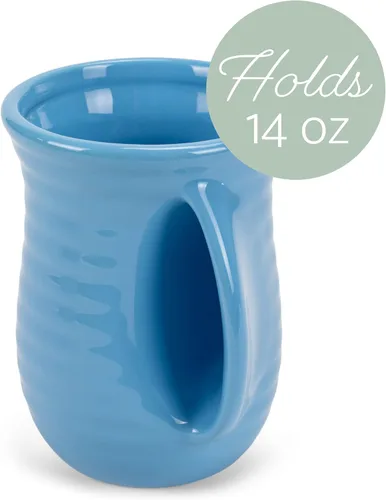 Vista 3 de Elanze Designs Juego de 4 tazas de cerámica acanaladas de 14 onzas, color azul hielo Azul (Ice Blue)