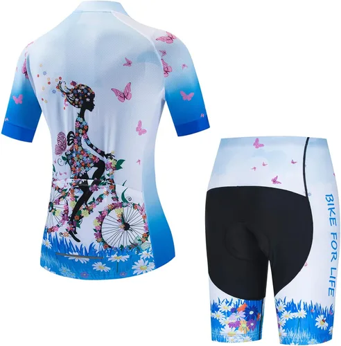 Vista 2 de Conjunto de pantalones cortos de ciclismo para mujer, traje de bicicleta acolchado para mujer