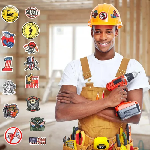 Vista 4 de Outus 350 calcomanías divertidas de vinilo para casco, caja de herramientas, calcomanías patrióticas americanas para casco, casco, construcción