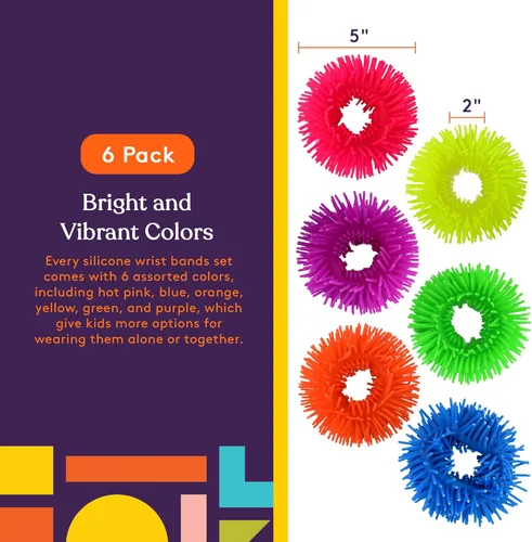 Vista 2 de Special Supplies Pulseras de banda esponjosas para niños, paquete de 6, juguetes sensoriales flexibles y elásticos, silicona táctil al tacto