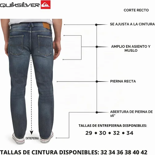 Vista 6 de Quiksilver - Jeans de mezclilla elásticos para hombre con 5 bolsillos y ajuste recto Gershwin