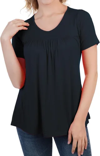 Vista 6 de Camisas plisadas de verano de manga corta con cuello en V para mujer