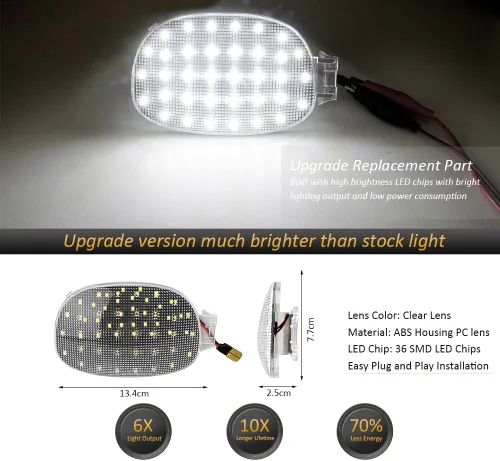 Vista 2 de D-Lumina Cubierta de Luz de Cúpula Interior del Techo Lente Transparente Aérea con PCB LED Blanco para Dodge Ram 1500 Dakota Neon Caravan Chrysler