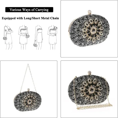 Vista 4 de COAIMANEY Bolso de mano brillante con purpurina para mujer bolso de noche bolso de hombro para boda fiesta de graduación