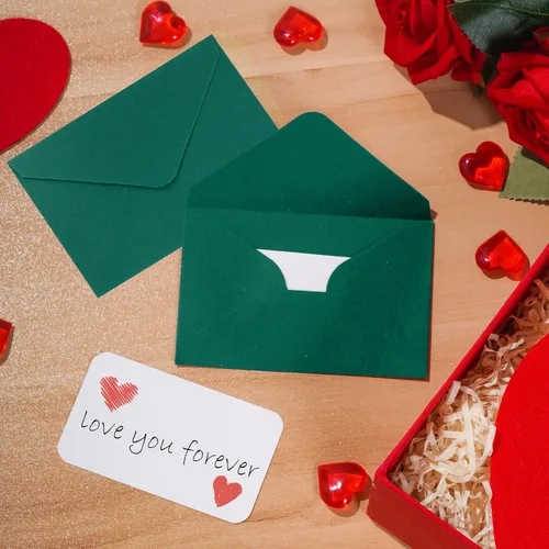Vista 4 de jiebor 100 juegos de sobres verdes pequeños con pequeños sobres de bolsillo en blanco para tarjetas de visita de invitación de boda, sobres