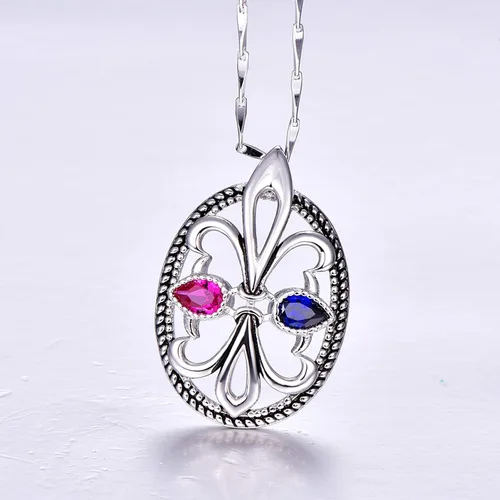 Vista 3 de Merthus Collar vintage de plata de ley 925 con zafiro azul creado para mujer