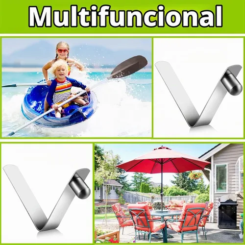 Vista 6 de Demissle 16 Pieces Canopy Metal Push Button Spring Clip Stainless Steel Push Button Clips V Shaped Tent Pole Clips Spring Lock for Camping Kayak