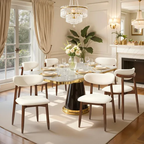 Vista 23 de CHUN YI Juego de 2 sillas de comedor tapizadas de madera maciza, sillas auxiliares de cocina de tela moderna de mediados de siglo con respaldo Beige