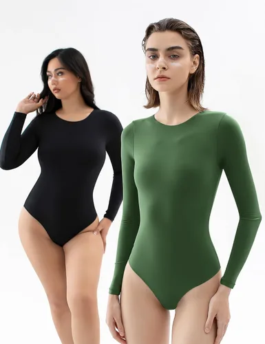 Vista 48 de PUMIEY Body de cuello redondo y manga larga con sensación de segunda piel para mujer, colección Smoke Cloud 01 Negro azabache