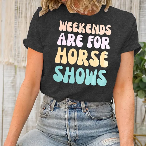 Vista 3 de Camisas de caballo para mujer, camiseta de regalo ecuestre, los fines de semana son para espectáculos de caballos, camiseta casual de manga corta