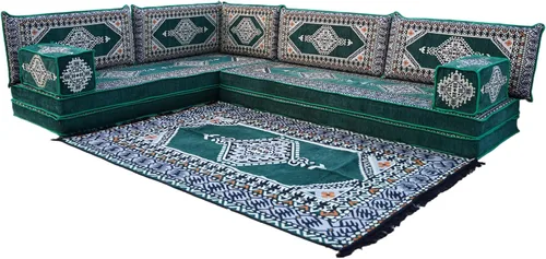 Vista 8 de arabicsofa Verde Juego de Asientos de Suelo Orientales Hechos a Mano – Sofá de Suelo Tradicional con Respaldo