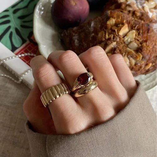 Vista 4 de AllenCOCO Anillo de oro para mujer, con piedras preciosas de moda, chapado en oro de 18 quilates, anillo de declaración