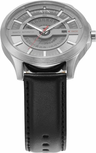 Vista 2 de Armani Exchange AX - Reloj de vestir de cuarzo de acero inoxidable para hombre, PlataNegro Automático