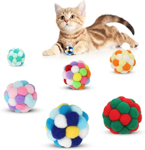Vista 7 de TUSATIY Pelotas de juguete para gatos con campanilla, 3 piezas, coloridas bolas suaves y peludas con campanilla integrada para gatos, juguetes