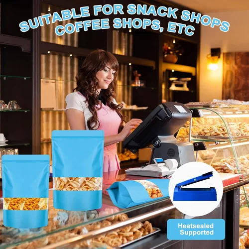 Vista 4 de 100 bolsas a prueba de olores, bolsas de embalaje resellables, bolsa de papel de aluminio mate con ventana transparente, bolsa sellable a prueba