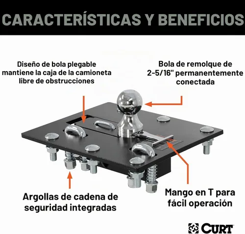 Vista 3 de CURT 61052 enganche de cuello de ganso con bola plegable de sobremesa