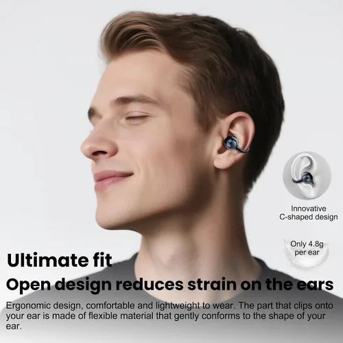 Vista 2 de Auriculares inalámbricos con clip Bluetooth 5.4, auriculares de oreja abierta con micrófono, reproducción de 60 horas, cancelación de ruido