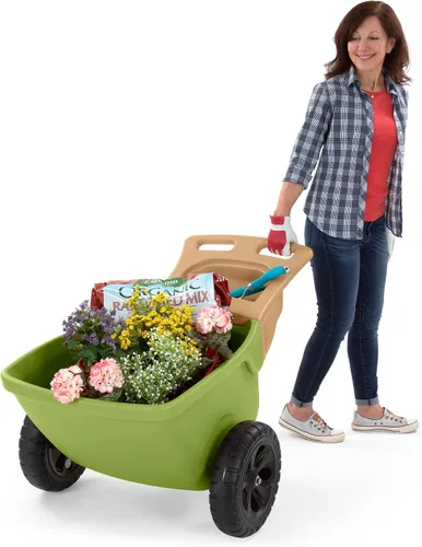 Vista 7 de Simplay3 Easy Haul - Carretilla duradera con bandeja de almacenamiento de herramientas de jardín, ruedas grandes de fácil giro, gris, fabricada