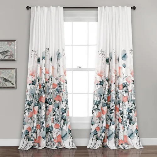 Vista 12 de Lush Decor Zuri Flora - Cenefa para cortina con filtro de luz, 18 pulgadas de largo x 52 pulgadas de ancho, azul y coral (paquete de 2)