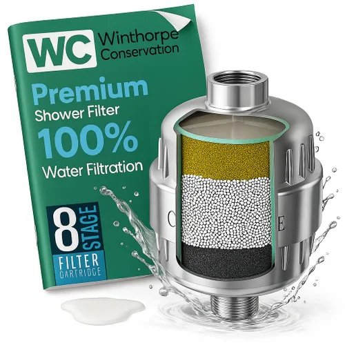 Vista 2 de Winthorpe - Filtro de ducha para filtración de agua al 100 %, suaviza el agua dura, elimina el cloro, las toxinas y los metales pesados para una