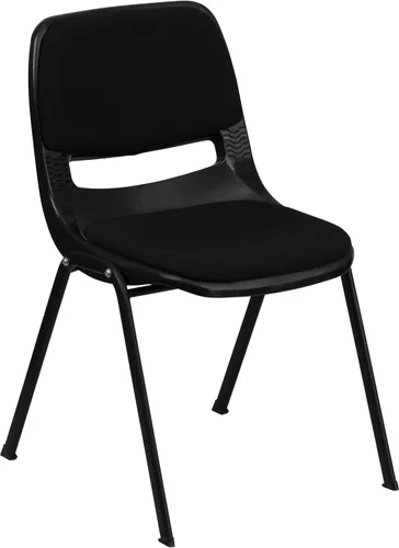 Vista 3 de EMMA + OLIVER Silla apilable ergonómica acolchada negra para estudiantes - aula/silla de invitados