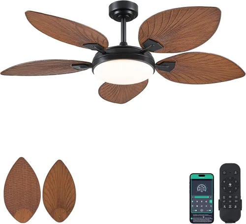 Vista 20 de PHORUS Ventiladores de techo de hoja de palma de 48 pulgadas con luces, ventiladores de techo tropical para exteriores con control remoto
