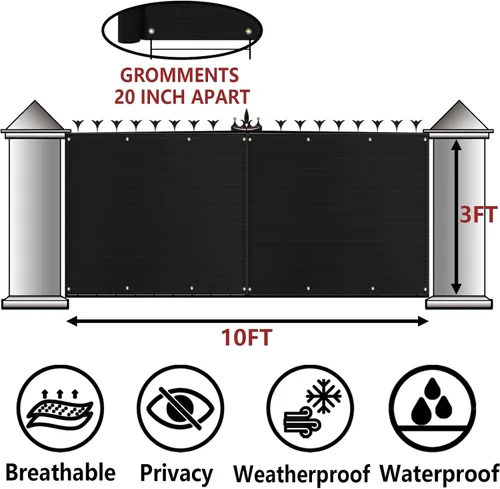 Vista 2 de POYEE - Cubierta de privacidad para balcón, color negro, 3 x 10 pies, para apartamentos y patios UV Protection Weather Resistant Shade Cloth for