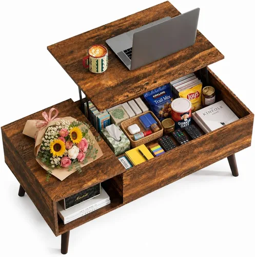 Vista 10 de WLIVE Mesa de Centro para Sala de Estar, Mesa de Centro con Tapa Elevable y Almacenamiento, Mesa Central de Comedor de Madera Pequeña Elevable