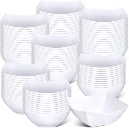 Vista 9 de Sliner 100 Piezas Cuencos de Plástico Cuadrados 8 oz Cuencos de Servir de Plástico Desechables Contenedores de Chips para Fiestas, Contenedores