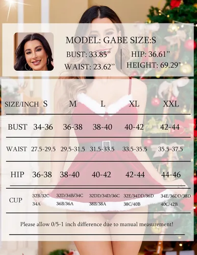 Vista 37 de Avidlove Lencería navideña para mujer, ropa interior de Santa Babydolls Chemises de terciopelo rojo