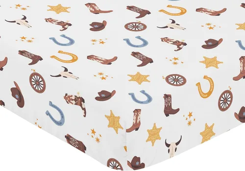 Vista 7 de Sweet Jojo Designs Sábanas bajeras para cuna (vaquero bohemio occidental) para niños, guardería infantil, habitación de niños pequeños, tamaño azul