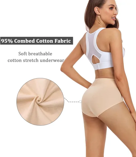 Vista 3 de wirarpa - Ropa interior de algodón para mujer de cintura alta y cobertura completa, paquete de 4 unidades (tallas estándar y extragrandes)