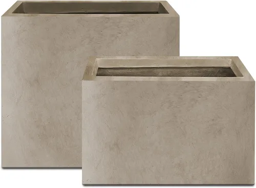 Vista 8 de Kante Macetero rectangular de hormigón de 23.2 pulgadas de largo, macetas grandes para interiores y exteriores con orificio de drenaje y tapón