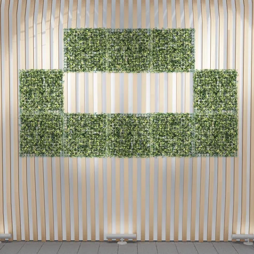 Vista 2 de ECOOPTS Valla de hiedra artificial de 20 x 20 pulgadas, panel de vegetación de boj beige para decoración de hiedra para el hogar, patio