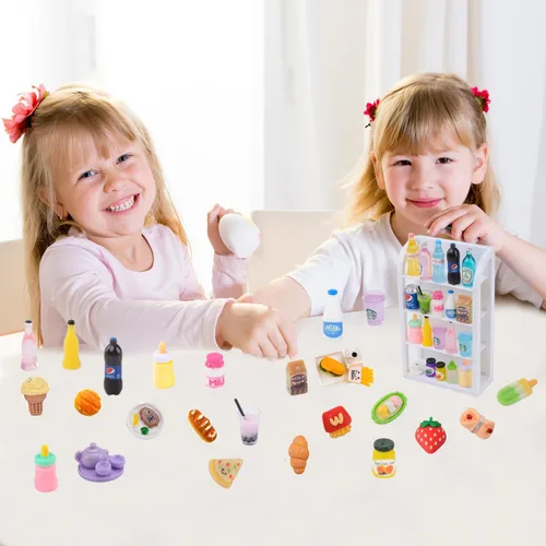 Vista 5 de 100 piezas de alimentos en miniatura Mini comida en miniatura accesorios para casa de muñecas de resina pequeña, juego de comida para casa