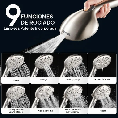 Vista 4 de Cobbe Cabezal de ducha de mano con 9 modos de pulverización, ahorro de agua