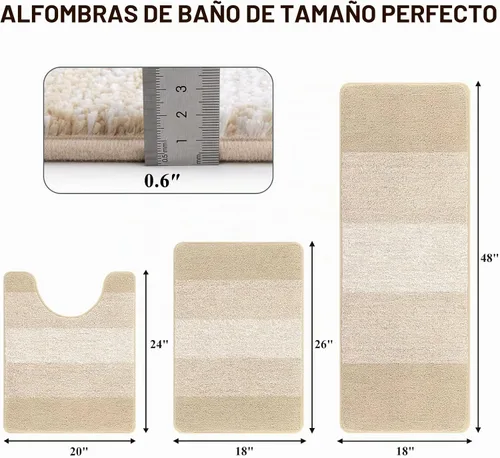 Vista 2 de Pauwer Juego de 3 alfombras de baño antideslizantes y lavables, de microfibra, absorbentes, extra suaves, de secado rápido, tapete de ducha