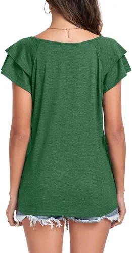 Vista 5 de Poetsky Camisas de verano para mujer, estilo casual, cuello en V, manga corta, ajuste holgado