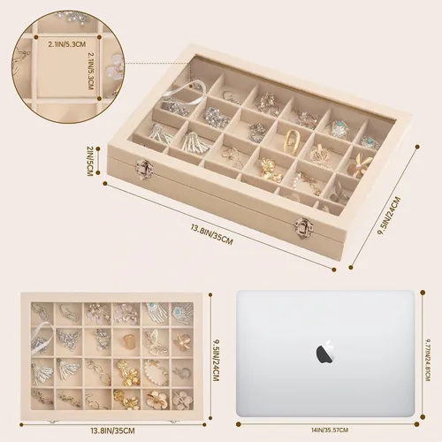 Vista 3 de Frebeauty Bandeja de joyería de 24 rejillas con tapa transparente Beige