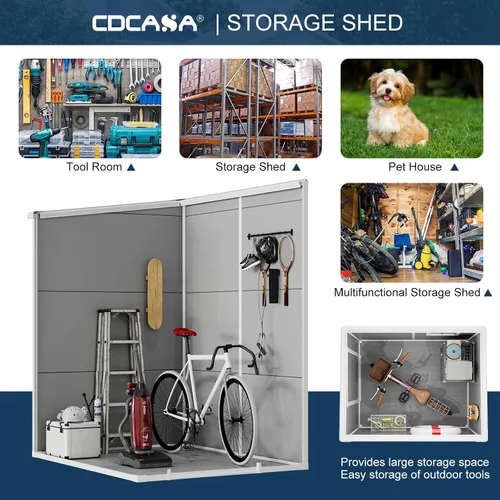 Vista 4 de CDCASA Cobertizo de almacenamiento de resina de 5 x 4 pies con piso y ventana, gris claro Waterproof Resin, Outdoor Storage Shed, Lockable Door.